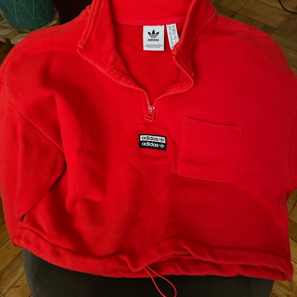 Adidas Red zip Crop top sweatshirt size S